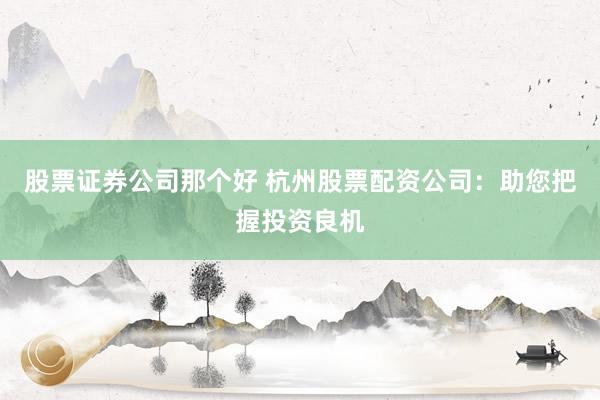 股票证券公司那个好 杭州股票配资公司：助您把握投资良机